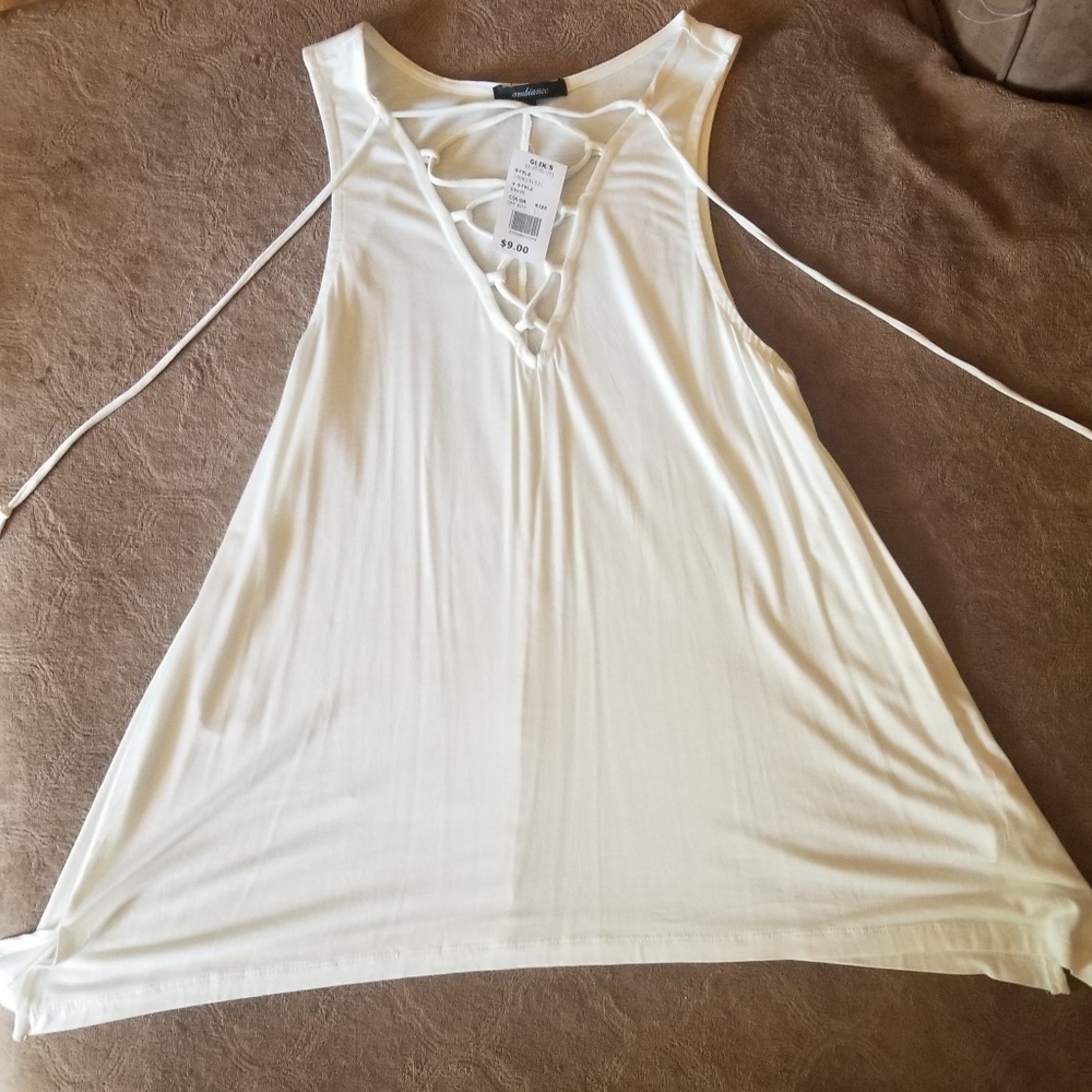 Cream/white lace up tank